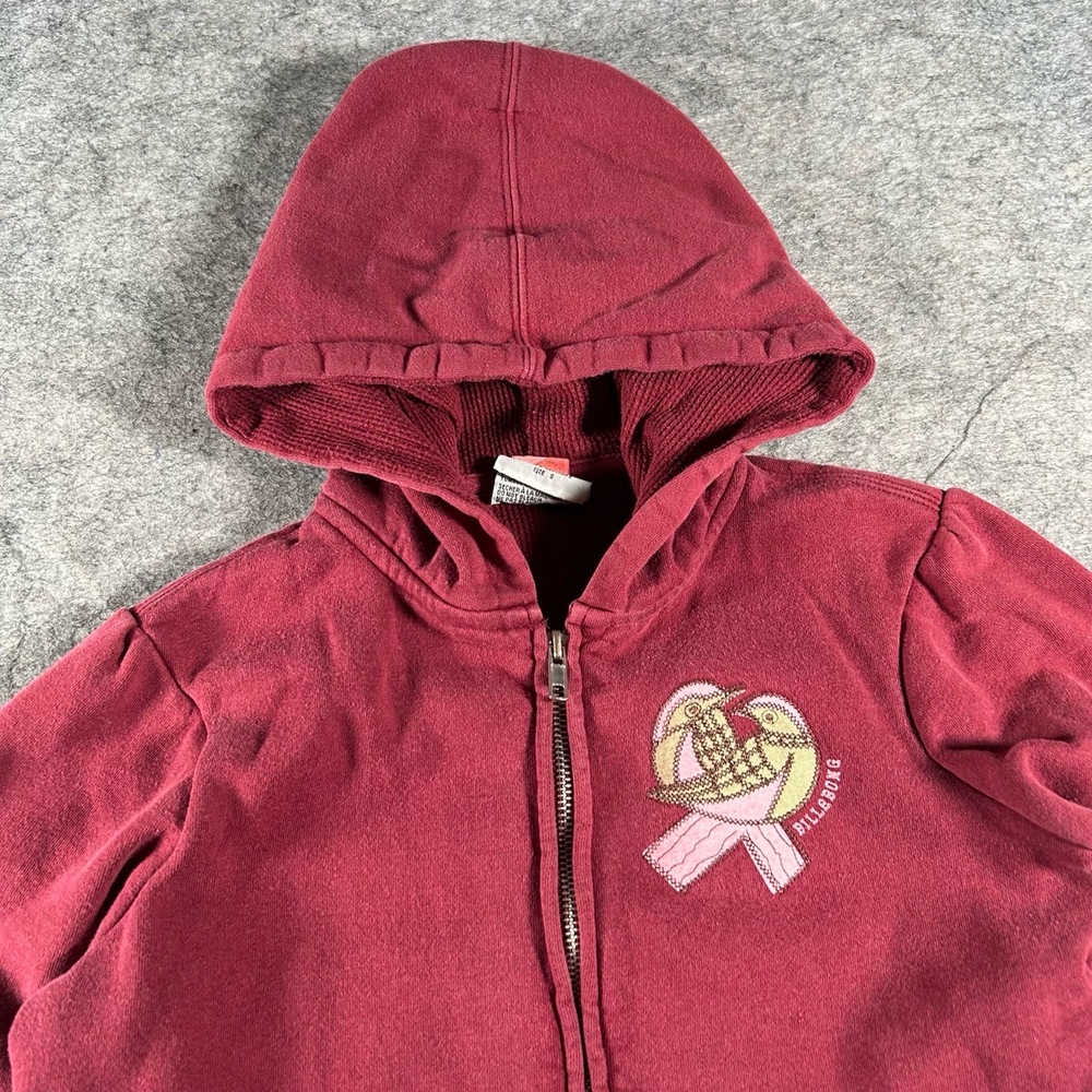 Billabong Hoodie Womens Small Red Embroidered Logo Zip Up Surf Casual Bird Y2k - Picture 3 of 9